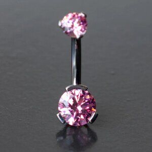 Industrial Strength, Titanium Navel Curve w/ Pink CZ Gems (14 gauge, 3/8")